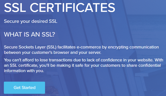 Dynadot página principal para compra de certificado SSL/TLS