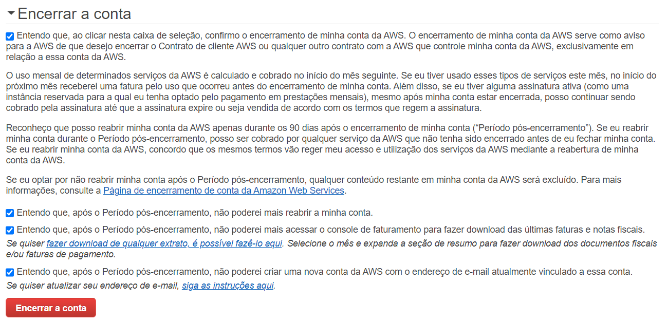 Encerrar Conta AWS