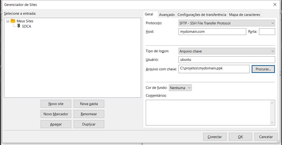FileZilla Site Configuration