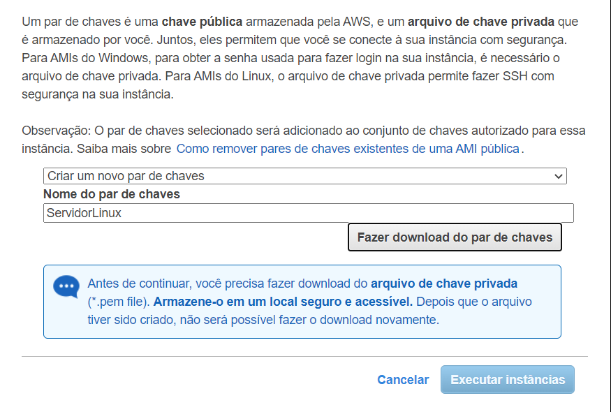 Criar um novo par de chaves