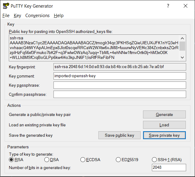 PuTTYgen SSH RSA