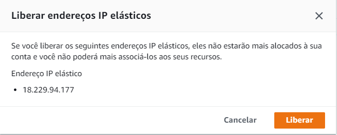 Confirmar Liberar IP elástico